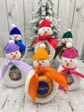 SNOWMEN FLANIMALS - Jolly the Snowman! Made from a cotton flannel. Christmas Eve box or stocking fillers. Chocolate Orange Cover, Kinder Egg