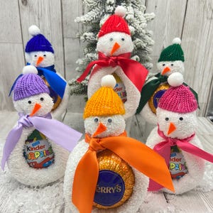 SNOWMEN FLANIMALS - Jolly the Snowman! Made from a cotton flannel. Christmas Eve box or stocking fillers. Chocolate Orange Cover, Kinder Egg