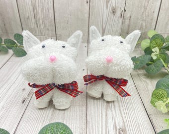 Westie Flanimals made from a cotton flannel.