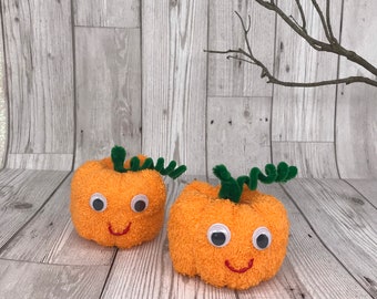 PUMPKIN FLANIMALS - Patsy the Pumpkin. Made from a cotton flannel - wash cloth animal, Halloween gift