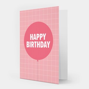 Biglietto con palloncino rosa di buon compleanno vuoto all'interno per lei e per il compleanno del bambino