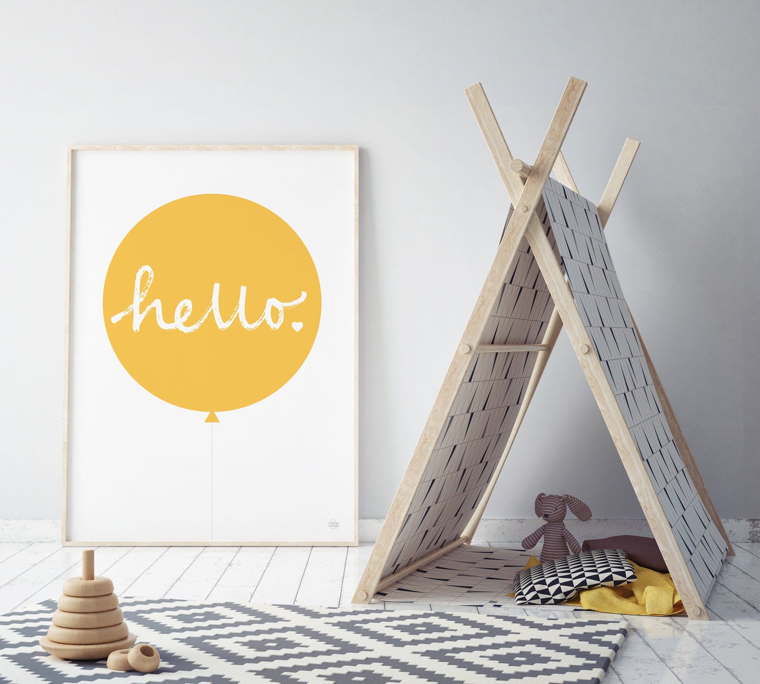 Yellow Hello Balloon Art Print To Add Cheer To You Home