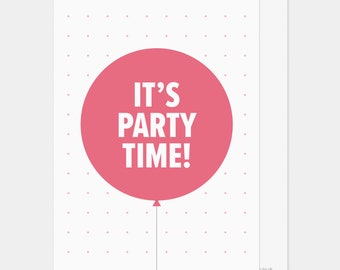 It&#39;s Party Time! Pink Dotty Balloon Party Invites | For Kid&#39;s Parties | For her birthday |