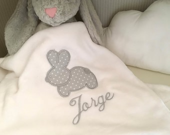 Personalized Bunny Baby Blanket: Plush Embroidered Nursery Decor