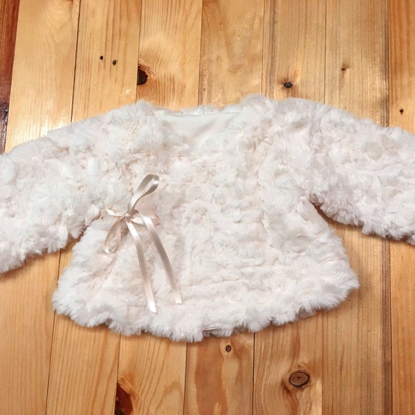 Baby fur jacket, baby girl jacket, Newborn girl bolero, Baby cardigan, Christening sweater, Baby girl baptism clothing, Ivory shawl cover