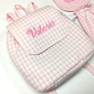 Mochila Seersucker  für rosa Vichy-Karo, handgemachte Mochila Kleid mit Blumen
