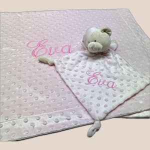 Personalized Baby Blanket & Bear Lovey Set - Pink Minky Comforter