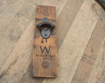Custom Beer Bottle Opener Made From Recycled Wine Barrel Staves -  Wedding Favors - Laser Engraved -