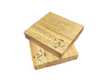 Engraved Oak Wine Barrel Coasters: Rustic Drink Coasters, Set of 2-4