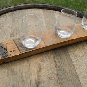 Personalized Wine Flights Made From Recycled Barrel Staves - 3 glasses included - Laser Engraved / Custom Engraved