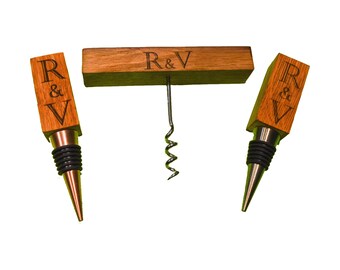 Personalized Wine Opener & Stopper Set: Engraved Wine Barrel Gift