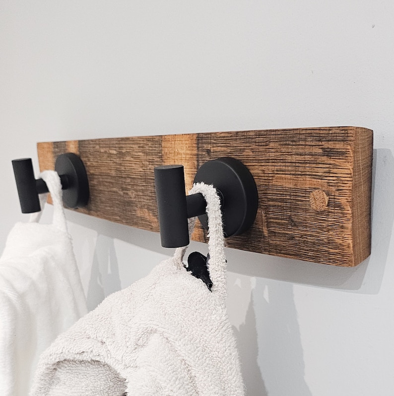 Double Towel Robe Rack - Made From Wine Barrel Stave Brushed With ...