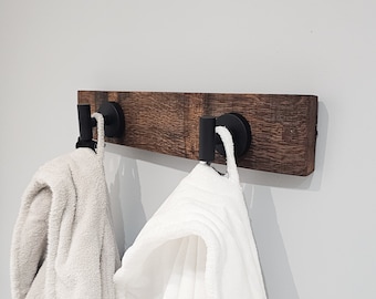 Double Towel Robe Rack - Made From Wine Barrel Stave Brushed With Nickel Hangers