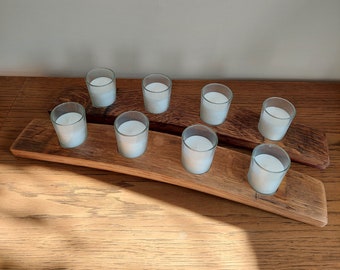 Votive Candle Holder | Made From Wine Barrel Staves | Farmhouse Rustic Candle |  4 Candles Included