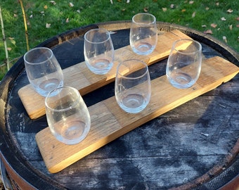 Personalized Wine Flight Set: Recycled Oak Barrel Staves, Laser Engraved