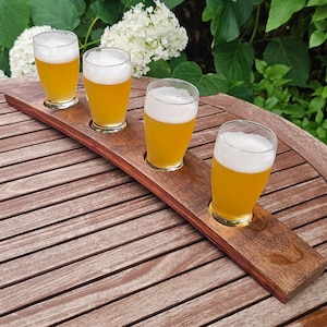 Beer Flight Board - Made from Wine Barrel Staves - Red Oak