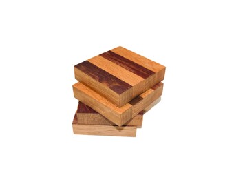 Striped Wine Barrel Coasters: Rustic Oak Drink Coasters, Set of 4