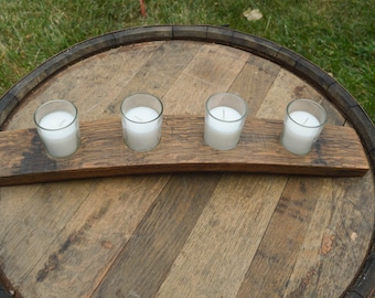 Votive Candle Holder | Made From Wine Barrel Staves | Farmhouse Rustic Candle |  4 Candles Included