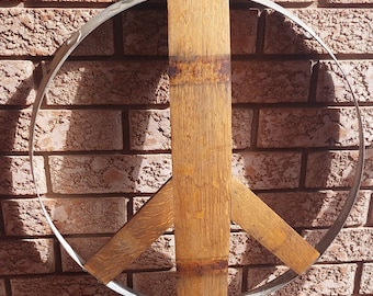 Peace Sign Made From Wine Barrel Stave - Hanging Wall Decor - Rustic Decor Gift