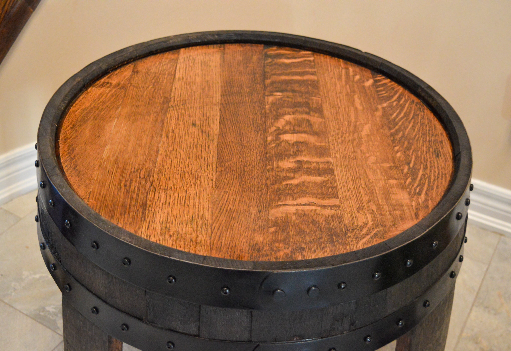 Whiskey Barrel Side Table/ Coffee Table / Red Oak / Rustic Etsy Canada