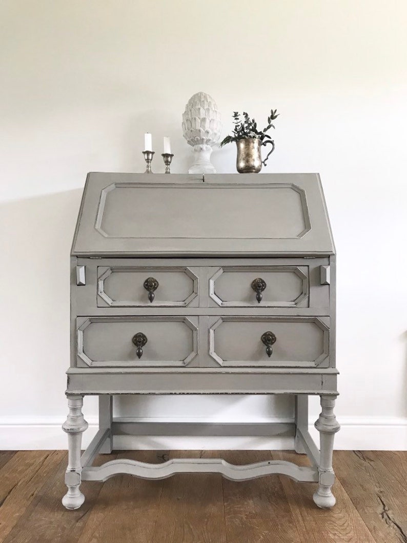 Antique French Grey Bureau Writing Desk Upcycled Hand Etsy