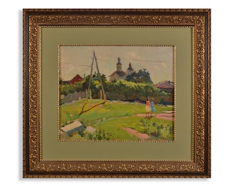 Landscape oil painting, original painting, impressionist, art objects, artistic home decor, 1962, year