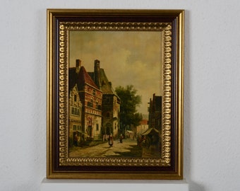 Genre vintage oil painting, genre landscape with people, summer landscape, cityscape, collectible painting, art impressionism, art home decor