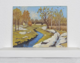 Winter landscape, original oil painting, winter day, landscape art, impressionism, kitchen decor