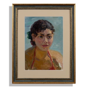 Retrato feminino, pintura original antiga, arte soviética, pintura emoldurada, impressionismo, objetos de arte e colecionáveis, decoração de casa