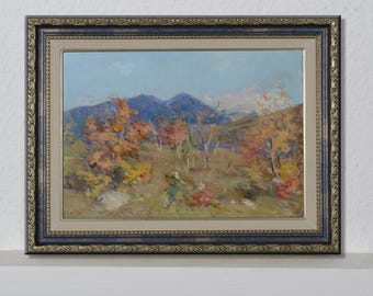 Original oil painting, mountain landscape, natural landscape, impressionist, art objects and collectibles, art home decor, ancient paintings