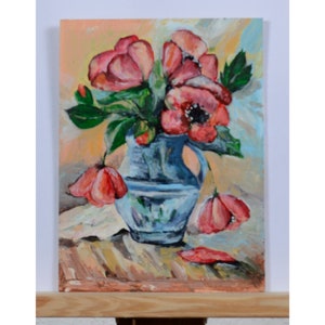 Natureza morta com flores, papoulas em vaso, pintura a óleo, impressionismo, decoração de cozinha