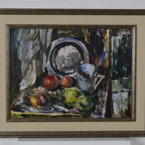 Fruit still life, still life with fruit, vintage oil painting, impressionism, collectibles, home decor