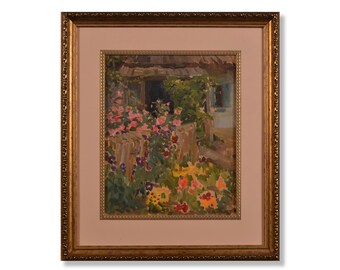 Summer motif, old original oil painting, ancient art, Ukrainian impressionist, landscape painting, art objects, artistic home decor