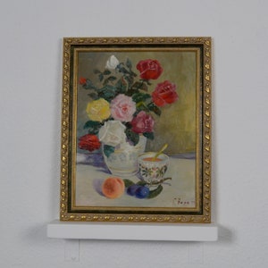 Still life with flowers, roses on the table, oil painting, vintage art, impressionism, art and collectibles, framed painting, kitchen decor