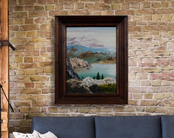 Mountain landscape, mountain lake, oil painting, impressionism, art and collectibles, living room decor