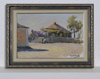 Genre scene, vintage painting, spring landscape, Ukrainian impressionism, landscape with people, beautiful day, rural landscape, art decor