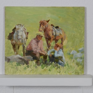 Pintura de gênero, pintura a óleo vintage, pintura de pessoas, pintura de animais, impressionismo artístico, arte e colecionáveis, decoração de casa