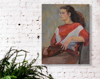 Portret kobiety, piękny portret, malarstwo olejne, impresjonizm, sztuka i przedmioty kolekcjonerskie, wystrój salonu
