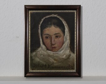 Portrait of a girl, vintage painting, genre painting, portrait painting, pensive girl, art and collectibles, living room decor