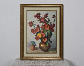 Vintage still life, oil painting, still life with flowers, floral still life, original painting, impressionist, collectibles, home decor