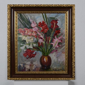 Still life with tulips,vintage oil painting,flower still life,original painting,impressionist art,summer flowers,original flowers,home decor