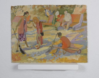 Genre painting, city life, vintage painting, oil paintings, cityscape, neo-modern, arts and collectibles, home decor