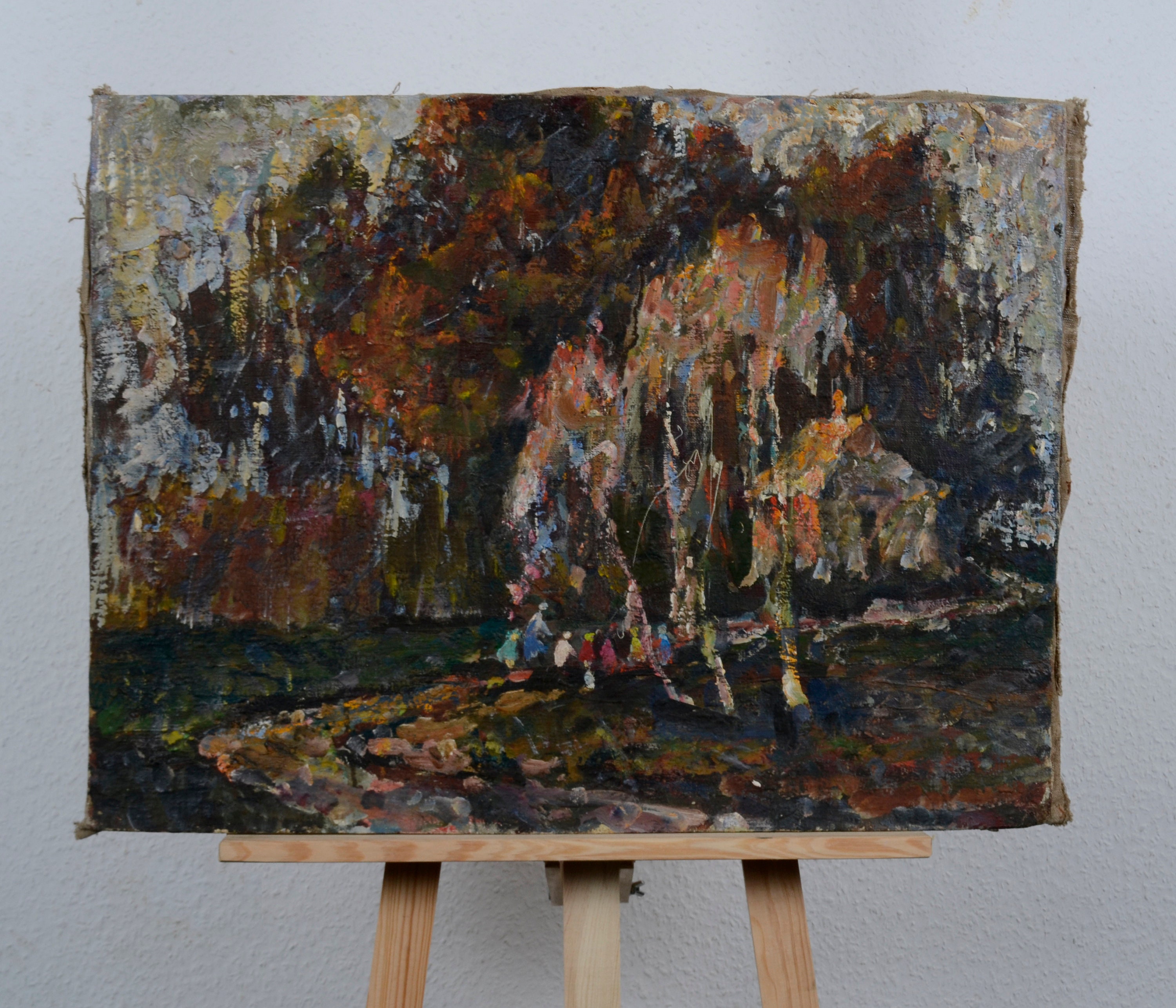 Vintage Oil Painting Landscape With People Children on a - Etsy UK