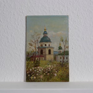 Paisagem original da pintura a óleo, igreja da vila, paisagem de verão, obras de arte originais, pinturas impressionistas, decoração de casa
