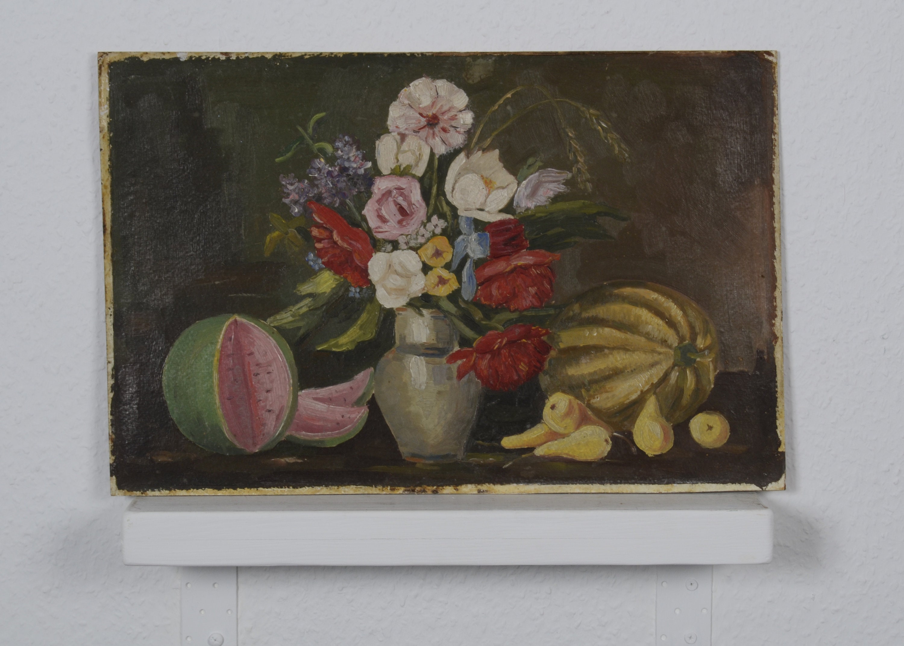 印象派風 油彩画 花と果物の静物画 花と果物のある静物画、印象派、ヴィンテージ絵画、花の静物画、油絵
