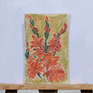 Bodegón con flores, flores de gladiolos, pintura al óleo, decoración de la cocina