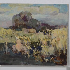 Vintage oil painting, landscape painting, impressionist art, autumn landscape, oil painting, original artwork, collectibles, kitchen decor