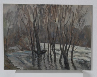 Autumn landscape, river landscape, vintage oil painting, landscape painting, vintage art, artistic impressionism, art home decor