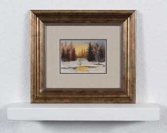 Winter landscape original oil painting winter day framed painting impressionism kitchen decor