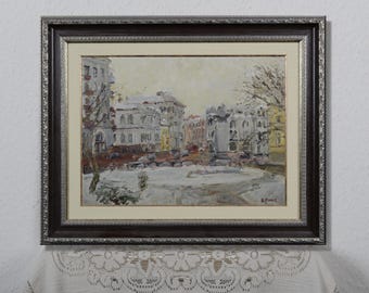 Genre landscape, spring landscape, cityscape, landscape with people, landscape painting, impressionist art, spring day, living room decor